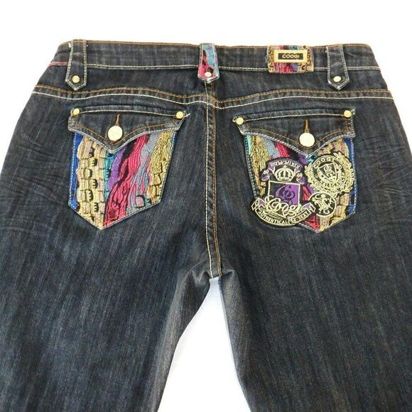 Coogi rainbow gold patches Blk jeans - Picture 1 of 6